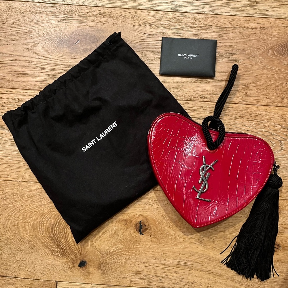 Saint Laurent Sac Cœur Heart Croc Embossed Bag
